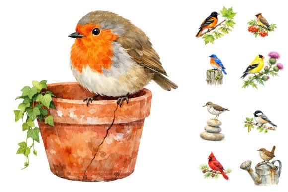 Download Watercolor Garden Birds Clipart Set - Clipart Collection