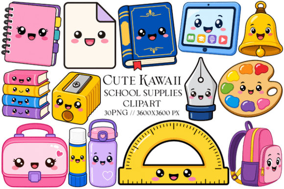 Download Cute Kawaii School Supplies Clipart - Clipart Collection