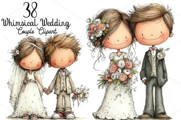 Download Whimsical Wedding Couple Clipart Bundle - Clipart Collection