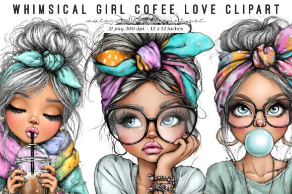 Download Whimsical Girls Cofee Love Clipart - Clipart Collection