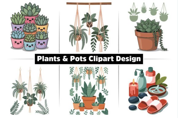 Download Plants &amp; Pots Set Vector Clipart Design - Clipart Collection
