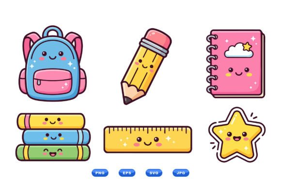 Download Cute School Supplies Clipart Set - Clipart Collection