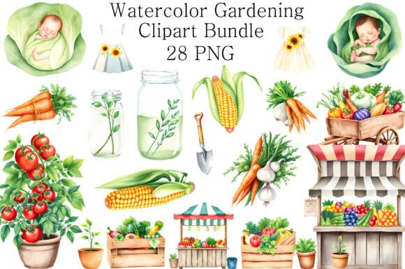 Download Watercolor Gardening Clipart Bundle - Clipart Collection