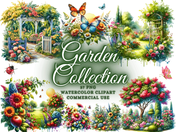 Download Watercolor Garden Clipart - Garden Png - Clipart Collection