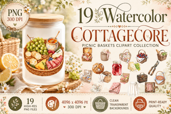 Download Cottagecore Picnic Basket Clipart PNG - Clipart Collection