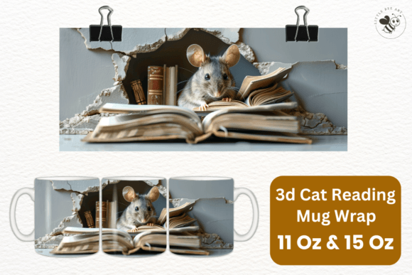 Download 3d Cat Reading Mug Wrap Template - No 17 - Mug wrap template Collection