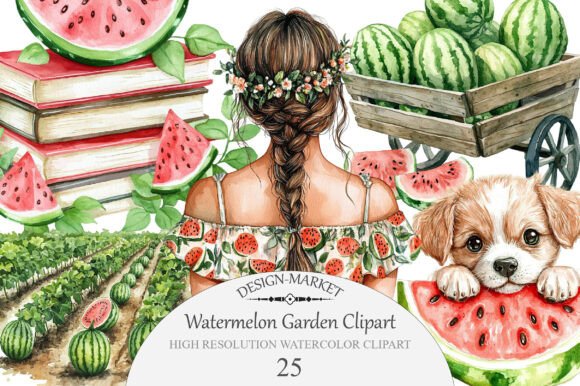 Download Watercolor Watermelon Garden Clipart - Clipart Collection