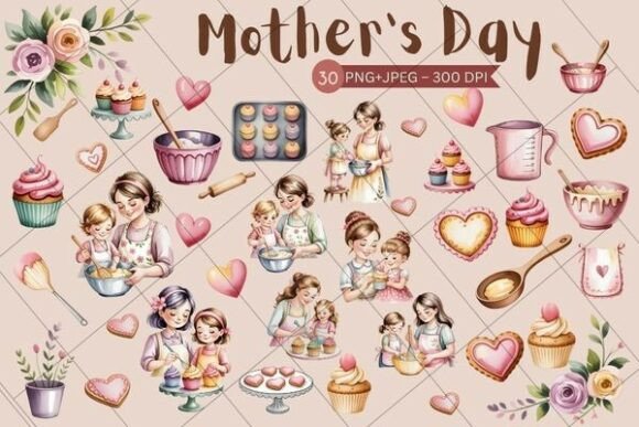 Download Mother's Day Clipart, Baking Mom, PNG - Clipart Collection