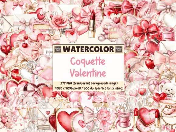 Download Coquette Valentine Watercolor Clipart - Clipart Collection
