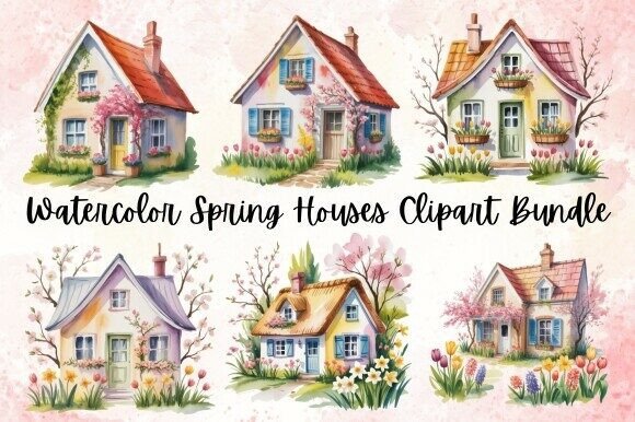 Download Watercolor Spring Houses Clipart - Clipart Collection