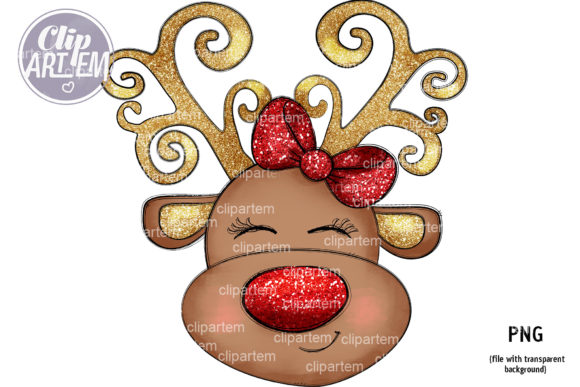 Download Cute Girl Reindeer Red Gold PNG Clipart - Clipart Collection