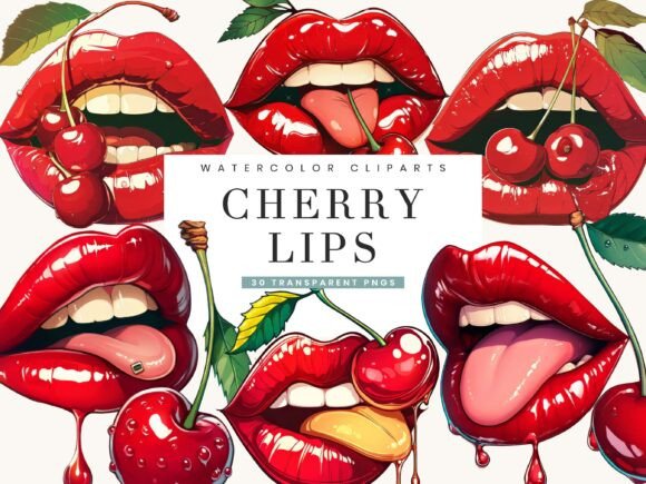 Download Watercolor Cherry Lips Clipart Bundle - Clipart Collection