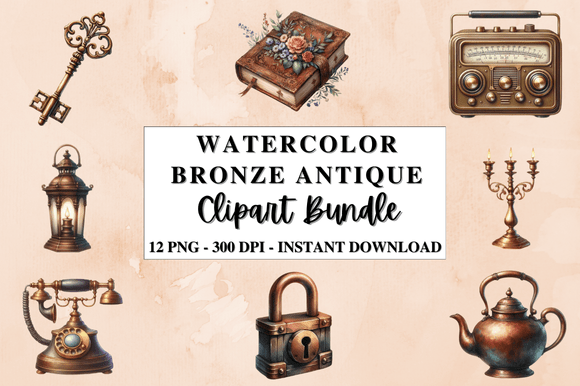 Download Watercolor Bronze Antique Clipart Bundle - Clipart Collection