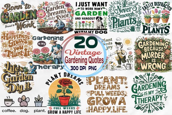 Download Vintage Gardening Quotes Clipart Bundle - Clipart Collection