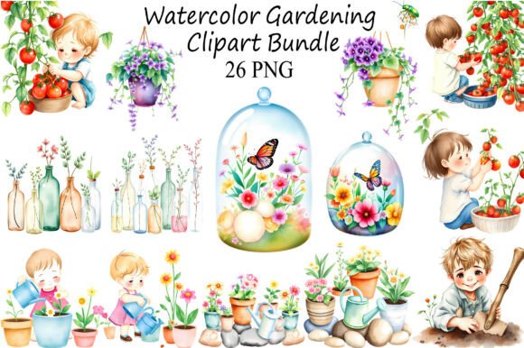 Download Watercolor Gardening Clipart Bundle - Clipart Collection