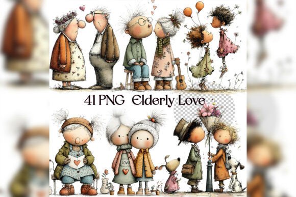 Download Whimsical Elderly Love Clipart Set - Clipart Collection