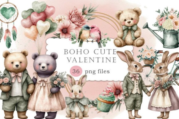 Download Boho Cute Valentine Watercolor Clipart - Clipart Collection