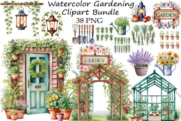 Download Watercolor Gardening Clipart Bundle - Clipart Collection
