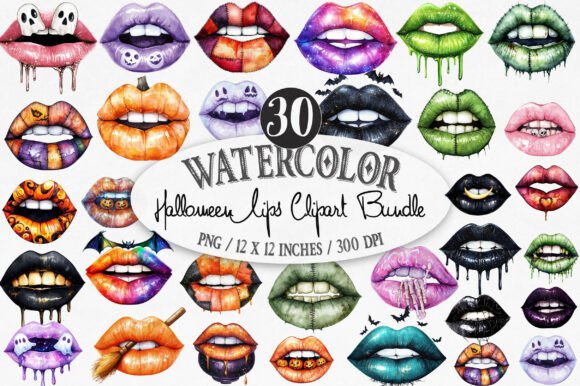 Download Watercolor Halloween Lips Clipart Bundle - Clipart Collection