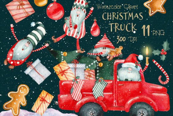 Download Watercolor Red Truck Christmas Clipart - Clipart Collection