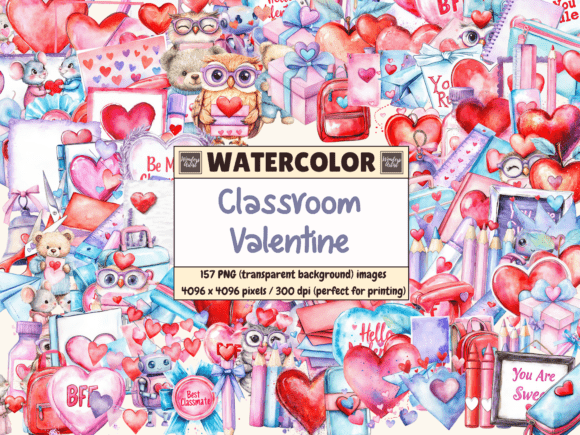 Download Classroom Valentine Watercolor Clipart - Clipart Collection