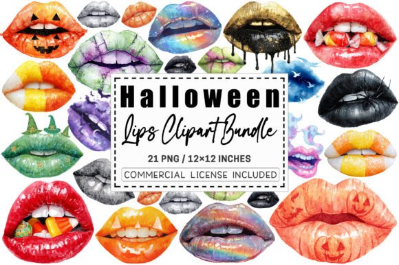 Download Watercolor Halloween Lips Clipart Bundle - Clipart Collection