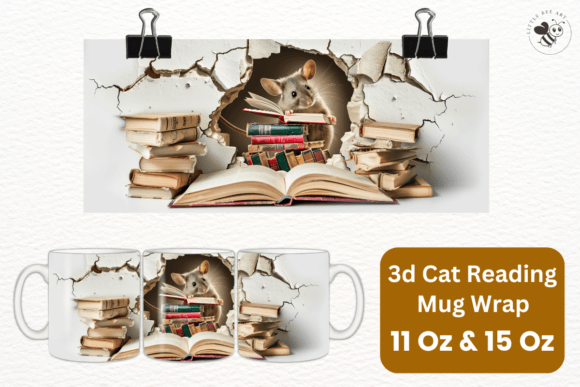 Download 3d Cat Reading Mug Wrap Template - No 14 - Mug wrap template Collection