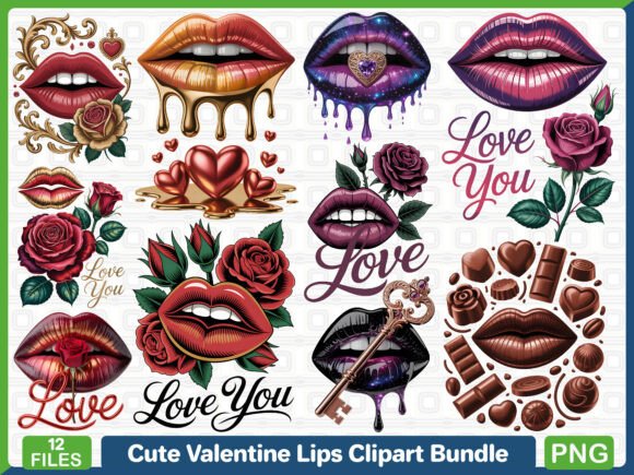 Download Cute Valentine Lips Clipart Bundle - Clipart Collection