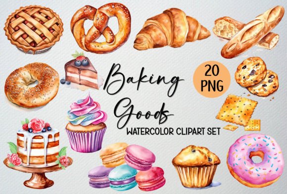 Download Watercolor Baking Goods Clipart, 20 PNG - Clipart Collection