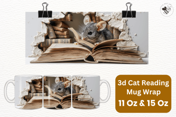 Download 3d Cat Reading Mug Wrap Template - No 20 - Mug wrap template Collection