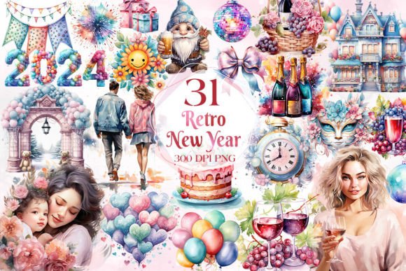 Download Retro Happy New Year Sublimation Clipart - Clipart Collection