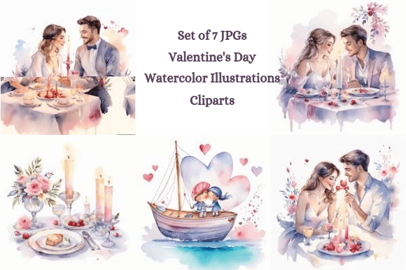 Download Valentine's Watercolor - 7 Cliparts Set - Clipart Collection