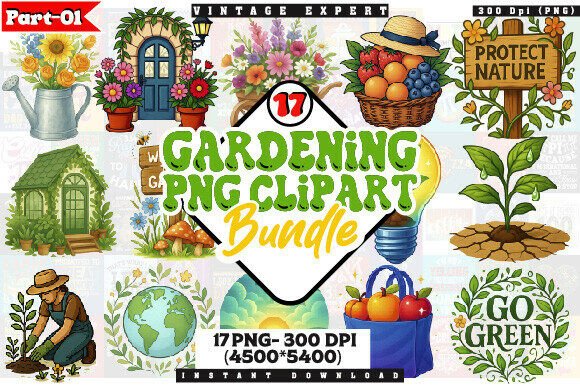 Download Cozy Gardening Clipart PNG Bundle - Clipart Collection