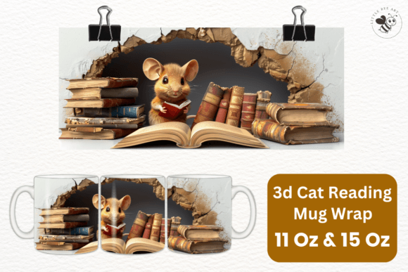 Download 3d Cat Reading Mug Wrap Template - No 18 - Mug wrap template Collection